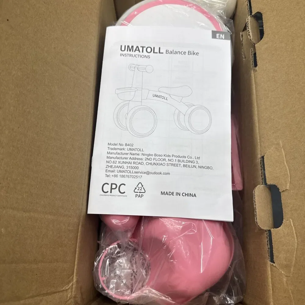UMATOLL Pink Toddler Balance Bike B402 12-24 Months BNIB No Pedal Ride On